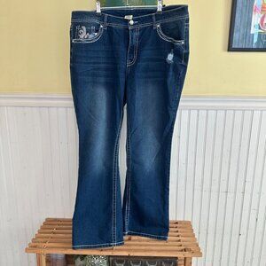 Faded Glory Bootcut Embroidered Pocket Dark Wash Denim Jeans Size 20W